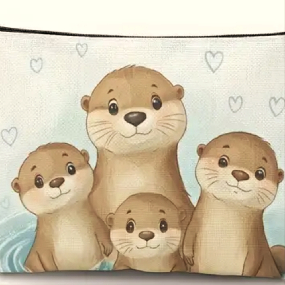 Cute Otter Family Print Cosmetic Bag